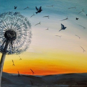 Set de creatie cu diamante Pttozan, model papadie, rasina, multicolor, 30 x 40