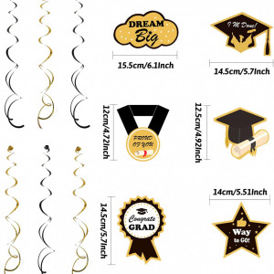 Set de decoratiuni pentru absolvire ZERODECO, hartie/latex, negru/auriu, 33 piese