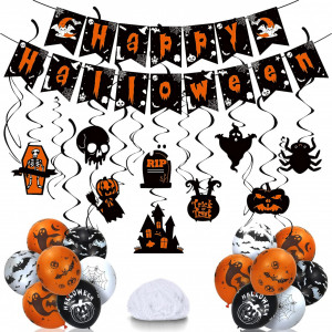 Set de decoratiuni pentru Halloween Linaye, latex/hartie, alb/portocaliu/negru, 40 piese - Img 1