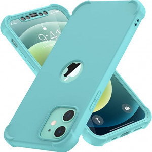 Set de husa cu doua folii de protectie ecran pentru iPhone 12 Mini ORETECH, sticla securizata/silicon, verde/transparent, 5,4 inchi - Img 1