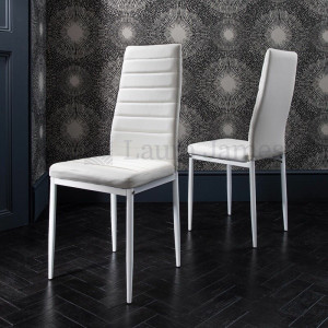 Set de living Gorge masă cu blat de sticlă + 6 scaune din piele sintetică, alb - Img 5