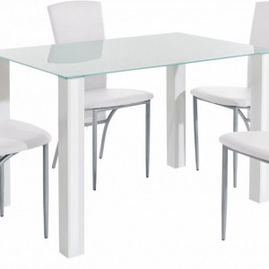 Set de living Norma/Nicole 4 scaune piele sintetica + 1 masa cu blat de sticla, alba, 120 x 80 x 76 cm - Img 5