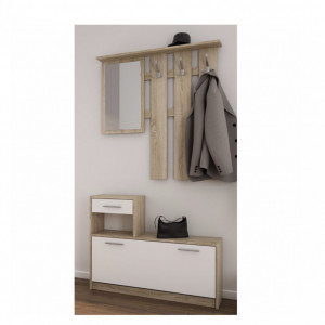 Set de mobilier de hol Brancepeth decor stejar Sonoma, PAL/plastic, alb/maro, 100 x 190 x 25 cm - Img 5