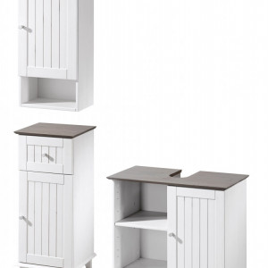 Set de mobilier pentru baie Venezia Landhaus, alb/gri, lemn masiv de pin - Img 1