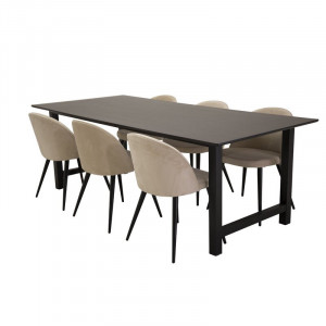 Set de o masa si 6 scaune Drasner, MDF/metal, negru/bej - Img 8