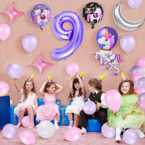Set de petrecere pentru 29 ani Colmanda, latex/folie, model unicorn, multicolor, 32 piese - Img 2