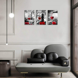 Set de tablouri KEKEMONO, 3 piese, panza, gri/negru/rosu, 40 x 60 cm - Img 8