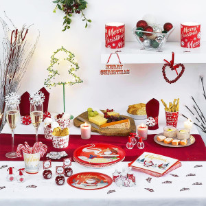 Set de vesela pentru Craciun AinDen, hartie, multicolor, 24 persoane