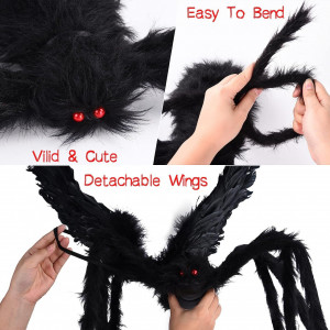 Decor de Halloween iluminat cu panza si paianjen gigant Herefun, plastic/textil, negru/mov