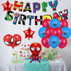 Set decoratiuni pentru petrecere Smileh, model Spider Man, folie/latex, multicolor, 17 piese