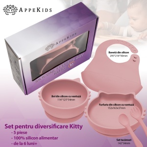 Set Diversificare, AppeKids, 100% Silicon, Kitty - Old Rose - Img 3