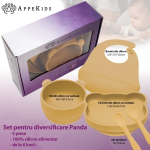 Set Diversificare, AppeKids, 100% Silicon, Panda - Honey - Img 2