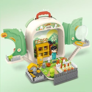 Set ghiozdan jucarie 3 in 1 Rovo 999-2, Iepuras, Fermier, Accesorii incluse - Img 4