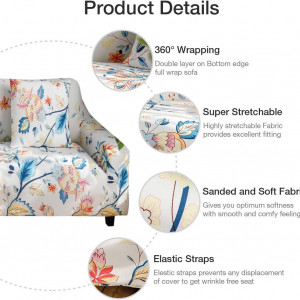 Set husa elastica pentru canapea si o husa perna Bikuer, model floral, poliester/spandex, multicolor, 137 x 165 cm - Img 6