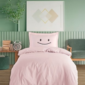 Set husa pilota + fata de perna, 65% bumbac/35% poliester, 135x200 cm + 80x80 cm, lavabil 30°C, roz - Verificat A · Re-Bloom