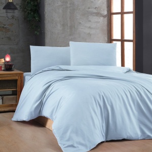 Set husa pilota + fata de perna, bumbac ranforce 100%, 117g/m², 135x200 cm + 80x80 cm, albastru deschis - Verificat A · Re-Bloom