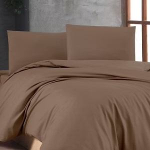Set husa pilota + fata de perna, bumbac ranforce 100%, 135x200 cm + 80x80 cm, lavabil 40°C, maro - Verificat A · Re-Bloom