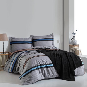 Set husa pilota + fata de perna, bumbac ranforce 100%, 155x220 cm + 80x80 cm, imprimeu pigmentat, multicolor - Verificat A · Re-Bloom