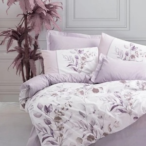 Set husa pilota + fata de perna, bumbac ranforce 100%, 220x240 cm + 80x80 cm, alb/violet - Verificat A · Re-Bloom