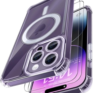 Set husa si 2 folii pentru iPhone 14 Pro Ciciber, TPU/sticla securizata, transparent, 6,1 inchi