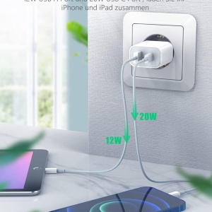 Set incarcator si 2 cabluri USB C si Lightning Everdigi, ABS/PC, alb, 32W, 1 m