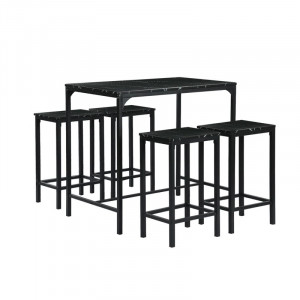 Set masa si 4 scaune Aleidy, metal/MDF, negru
