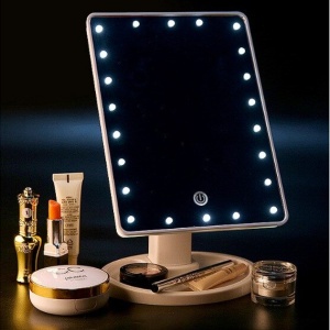 Set Oglinda Led Make-up, H&S, Buton Tactil, 4 baterii AA, Rotativ 180, Negru, 18.4 X 17.5 cm cu oglinda rotunda cu o marire de 10x, 18 mm, Resigilat, Grad B