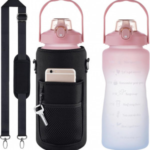 Set sticla de apa cu husa Winwild, plastic/textil, roz/albastru/negru, 2000 ml