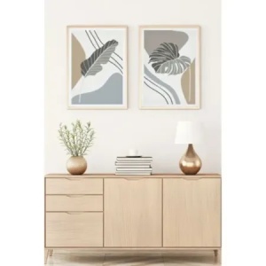 Set tablou decorativ Re-Bloom, 2 piese, lemn masiv/MDF, alb/gri/natur, 30 x 40 cm - Img 2