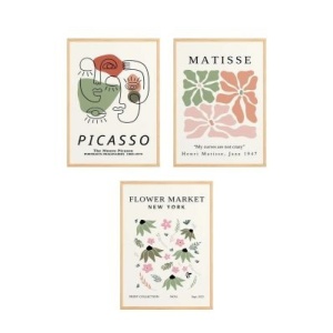 Set tablou decorativ Re-Bloom, 3 piese, lemn masiv/MDF, multicolor, 33 x 48 cm