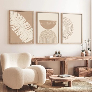 Set tablou decorativ Re-Bloom, 3 piese, MDF/lemn masiv, natur/alb, 50 x 70 cm - Img 2