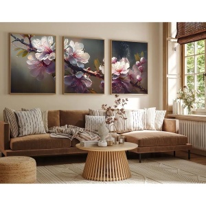 Set tablou decorativ Re-Bloom, 3 piese, model floral, lemn masiv/MDF, multicolor, 50 x 70 cm - Img 3