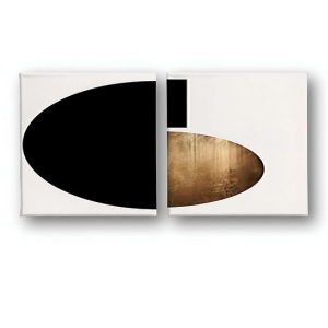 Set tablou decorativ Re-Bloom, 3 piese, panza/lemn, alb/negru/auriu, 50 x 50 cm