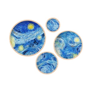 Set tablou decorativ Re-Bloom, 4 piese, MDF/lemn masiv, albastru/auriu