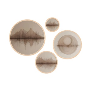 Set tablou decorativ Re-Bloom, 4 piese, naturt/gri, lemn masiv