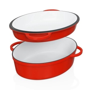 Steinzeitwerk oala fonta emailata cu capac 6 l, ovala 35x25x17 cm, 2in1, cuptor plita gaz electric inductie, rosu - Verificat A · Re-Bloom - Img 4