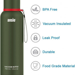 Sticla de apa ANSIO, otel inoxidabil, verde inchis, 700 ml 