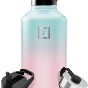 Sticla din otel inoxidabil IRON °FLASK, 3 capace, rece 24 ore / cald 12 ore, izolata, roz/albastru deschis, fara BPA, 1800 ml