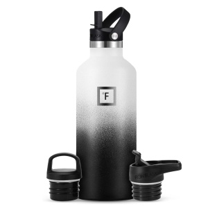 Sticla din otel inoxidabil IRON °FLASK, 3 capace si pai, rece 24 ore / cald 12 ore, izolata, alb/negru, fara BPA, 950 ml