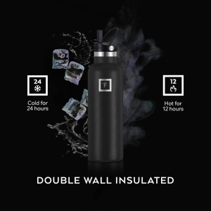 Sticla din otel inoxidabil IRON °FLASK, 3 capace si pai, rece 24 ore / cald 12 ore, izolata, albastru inchis, fara BPA, 950 ml - Img 4