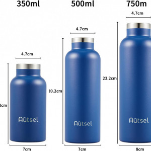 Sticla termica pentru apa Autsel, otel inoxidabil, albastru inchis/argintiu, 15,2 x 7 cm, 350 ml - Img 3