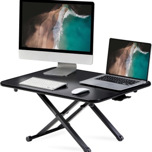 Suport de birou cu inaltime reglabila pentru laptop/monitor Fitueyes, metal, negru, ‎55 x 78,5 x 55 cm