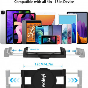Suport de tableta/telefon pentru tetiera auto Woleyi, plastic/metal, negru/argintiu, 4-13 inchi - Img 3