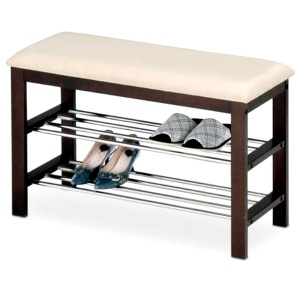 Suport pantofi lemn tip taburet HM ST3, crem/wenge - Img 1