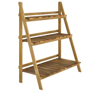 Suport pliabil pentru plante cu 3 niveluri, lemn de brad, 80x37x93 cm pliat 80x6.5x99 cm, capacitate 50kg, lemn natural - Verificat A · Re-Bloom