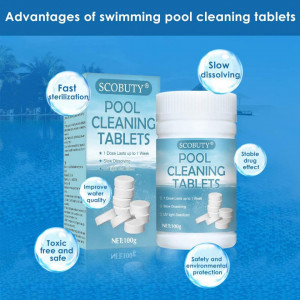 Tablete de clor pentru curatarea apei piscinei SCOBUTY, alb, 100 g - Img 5