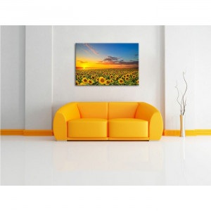 Tablou „Lan de floarea-soarelui”, galben/albastru, 80 x 120 cm - Img 2