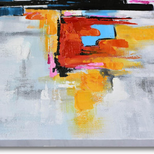 Tablou abstract Metro Lane, panza/lemn, multicolor, 75 x 120 x 3,5 cm