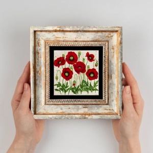 Tablou decorativ inramat model floral, 20x20 cm, piatra 1cm, imprimare UV, rama lemn 2 cm, multicolor - Verificat A · Re-Bloom - Img 3