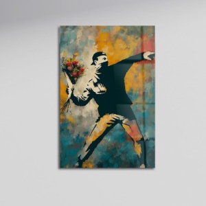 Tablou decorativ model floral canvas 44x66 cm, panza/lemn, auriu/negru - Verificat A · Re-Bloom